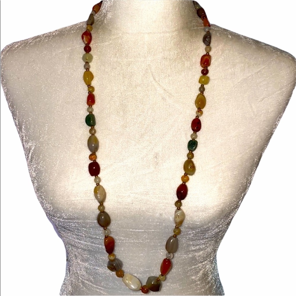 Vintage Natural Stone Rainbow Beaded Necklace